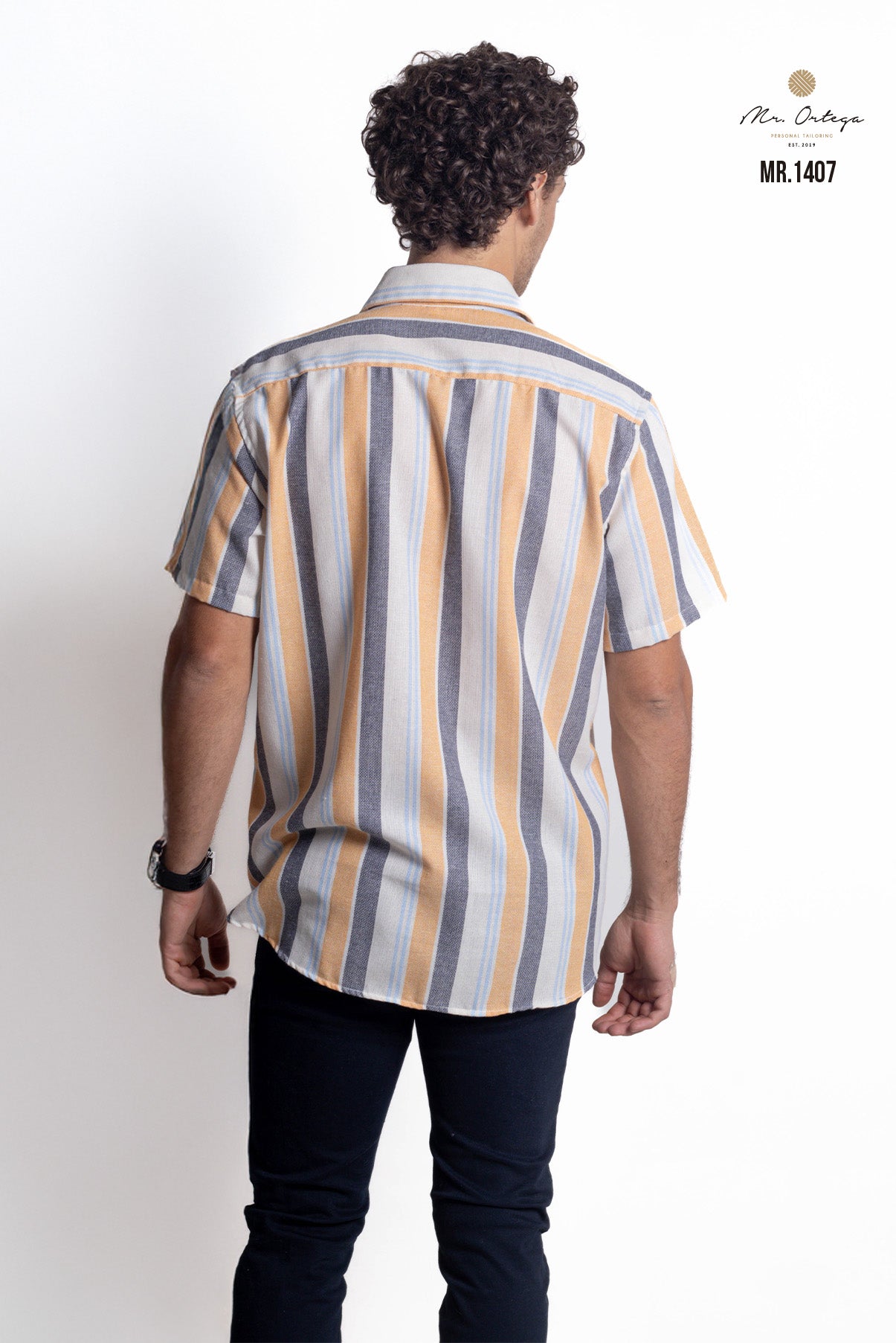 CAMISA RAYAS NEGRO, BEIGE, AZUL Y AMARILLO
