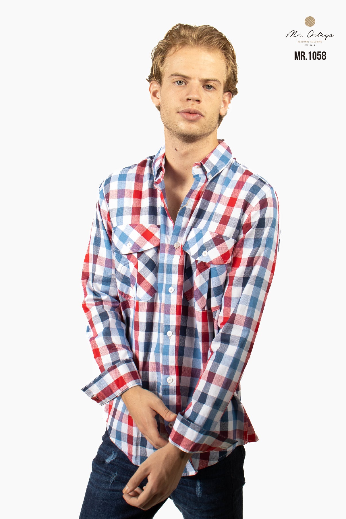 CAMISA CUADROS BLANCO / AZUL Y ROJO DOBLE BOLSA