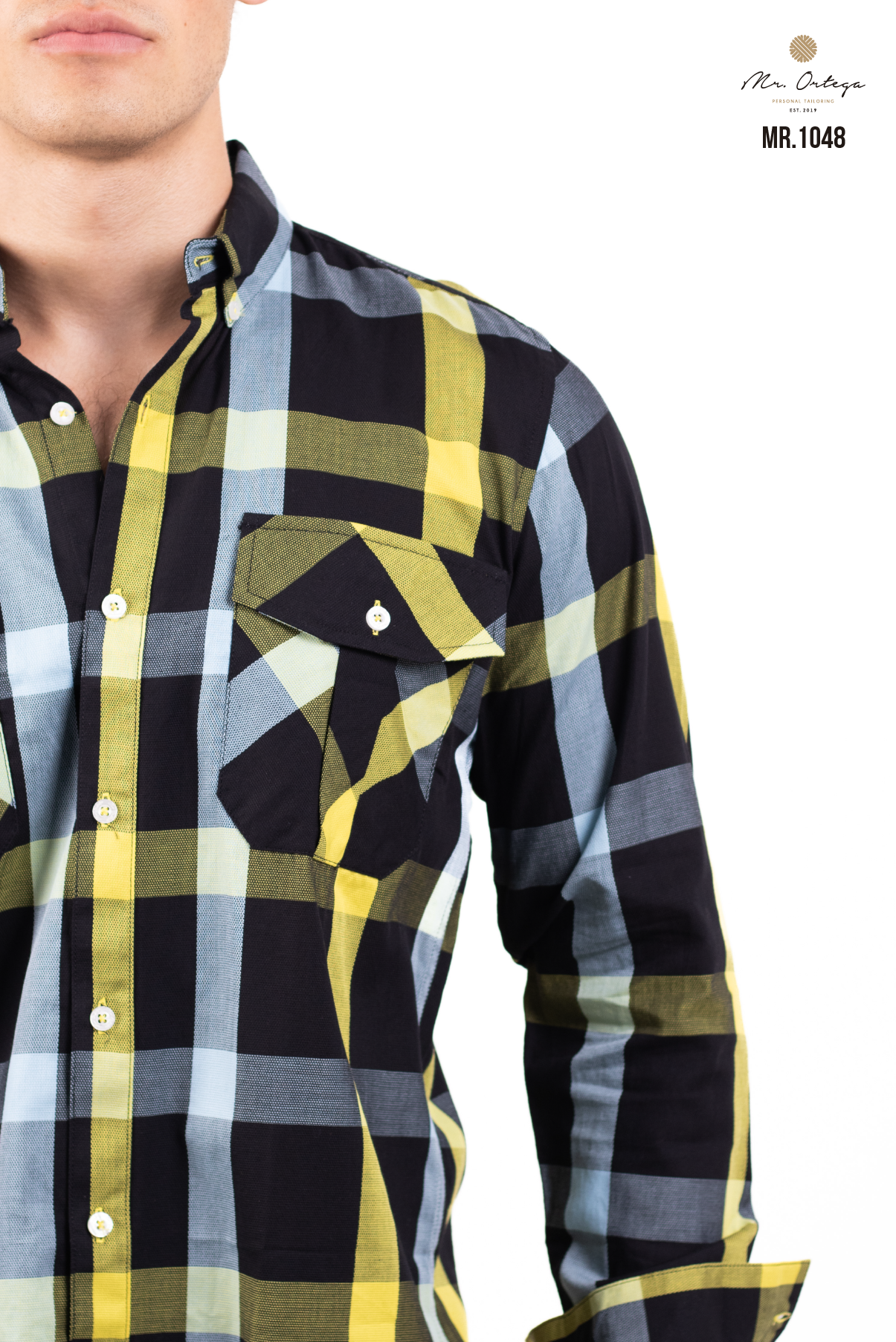 CAMISA CUADROS NEGROS Y AMARILLO DOBLE BOLSA