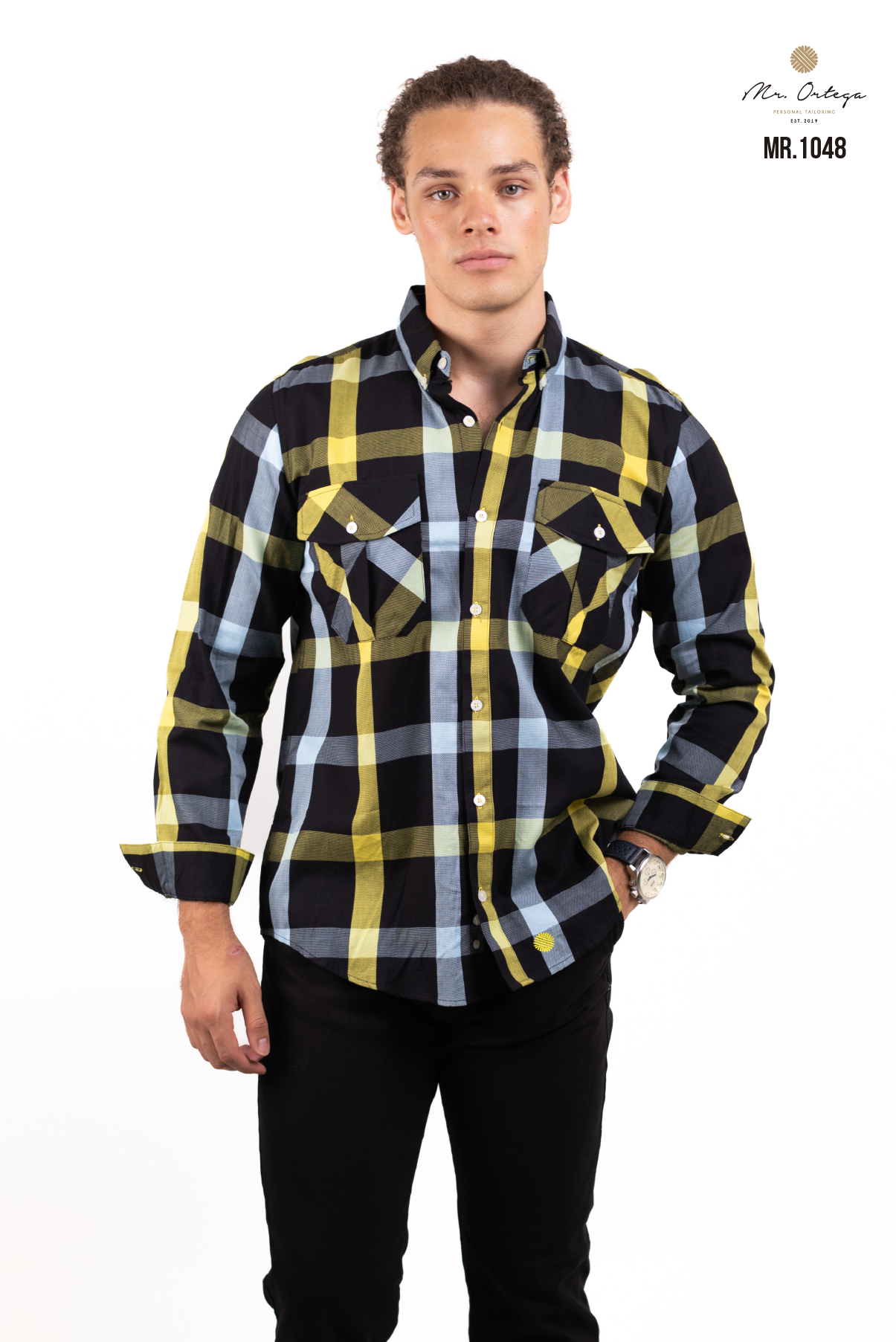 CAMISA CUADROS NEGROS Y AMARILLO DOBLE BOLSA Mister Ortega