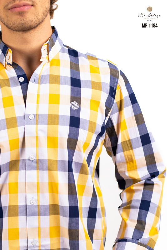 CAMISA CUADROS AMARILLO / AZUL MARINO Y BLANCO