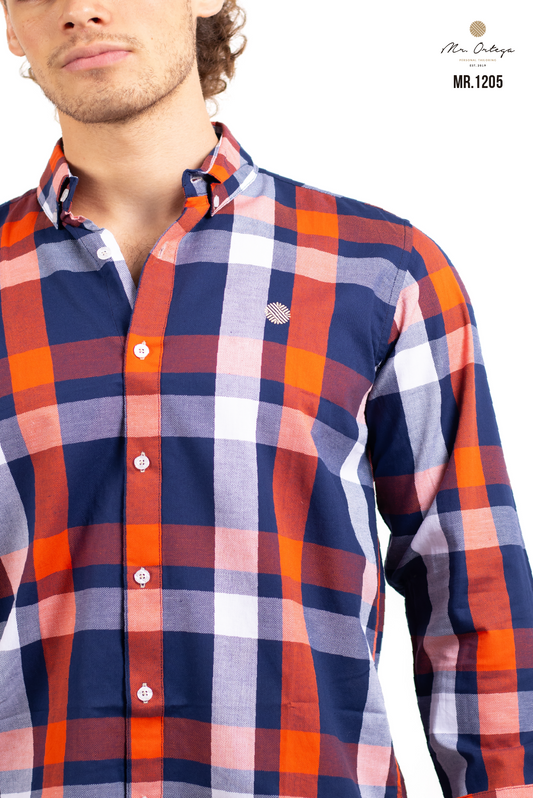 CAMISA CUADROS MARINO / NARANJA