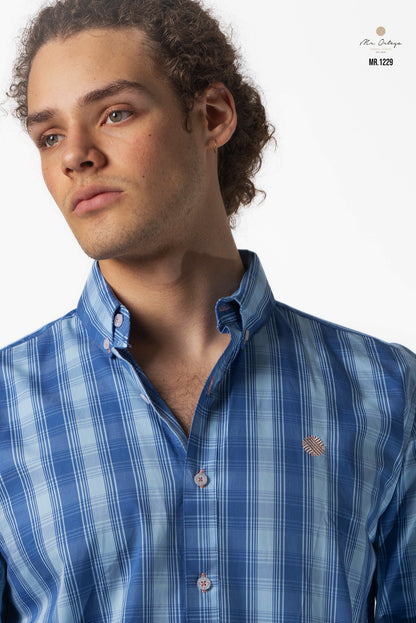 CAMISA CUADROS CELESTE Y AZUL CIELO