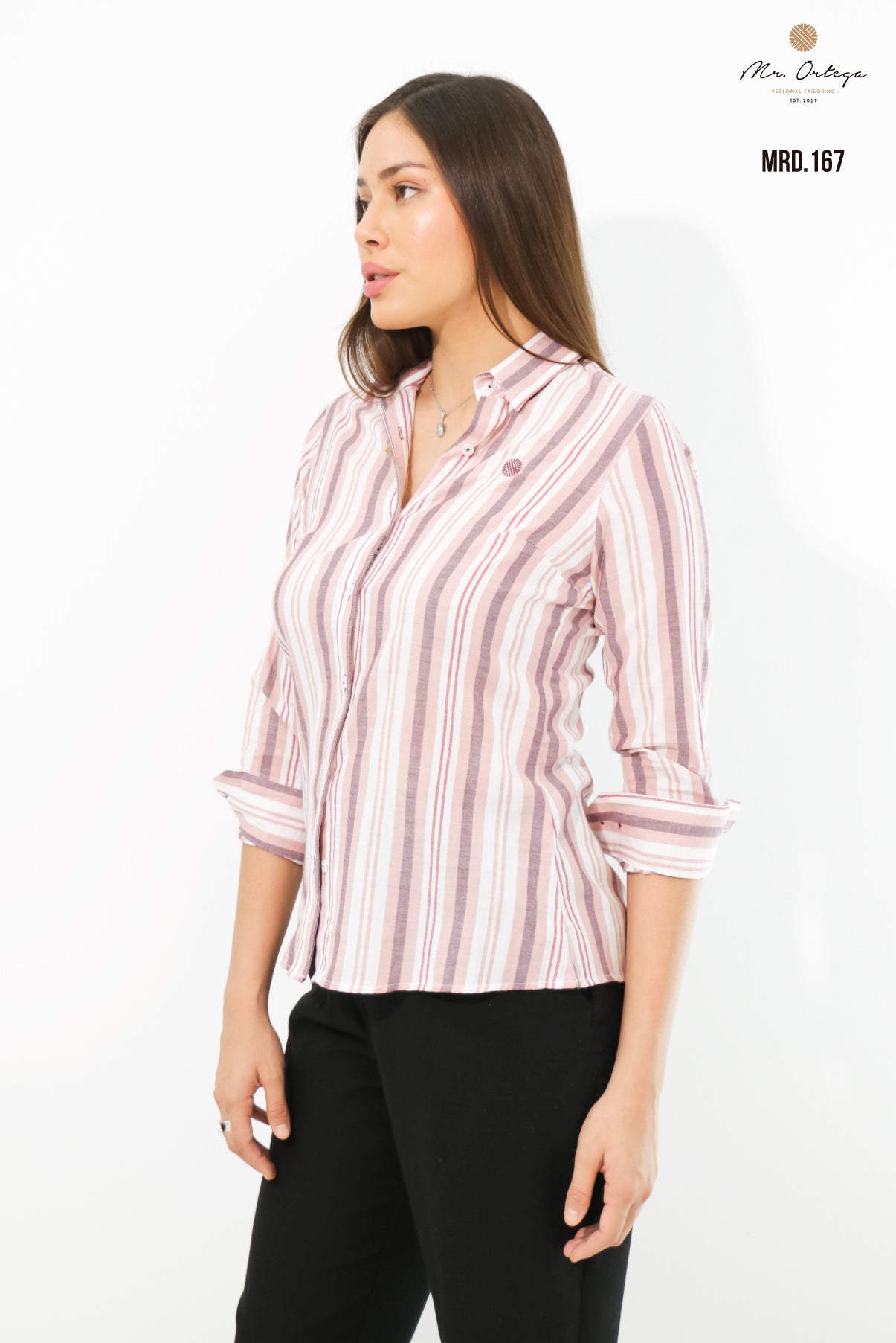 CAMISA DAMA RAYAS ROSA PASTEL Y BLANCO