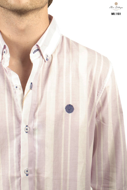 CAMISA RAYAS LILA Y BLANCO